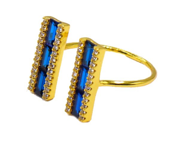 Homvare Women’s 925 Sterling Silver Open Cuff Ring With Blue Stone - Gold