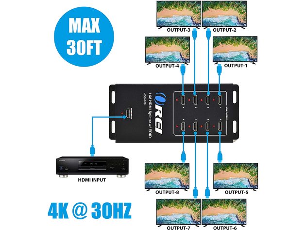 OREI HD-108 1x8 8 Ports HDMI Powered Splitter for Full HD 1080P