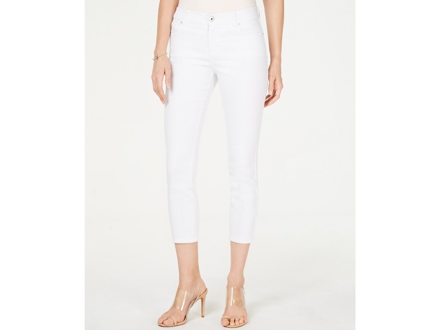 INC International Concepts.Women's Curvy-Fit Cropped Straight-Leg Jeans White Size 10
