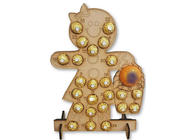 Wooden Advent Calendar Chocolate Stand (Biscuit Man)