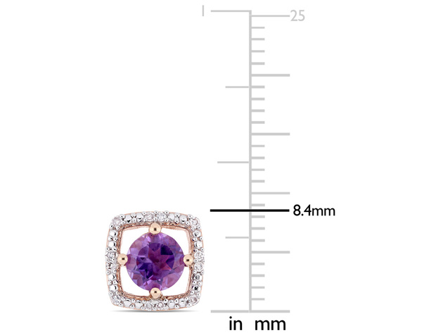 4/5 Carat (ctw) Natural Amethyst Halo Earrings in 10K Rose Pink Gold with Diamonds