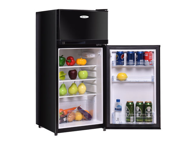 Costway 2 Doors 3.4 cu ft. Unit Stainless Steel Compact Mini Refrigerator Freezer Cooler - Black