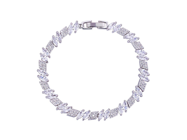 18K White Gold Plated Tennis Marquise & Rhomboid Cut Gemstone Bracelet (White Diamond Cubic Zirconia)