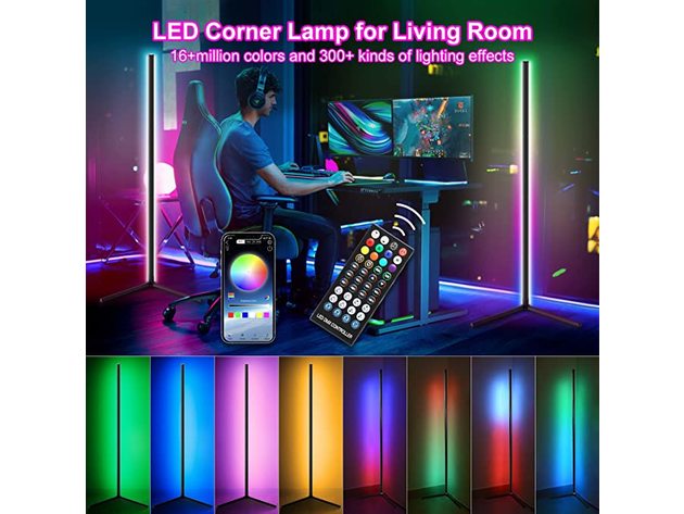 LED Corner Floor Lamp for Living Room, Adjustable RGB Color Changing Lamp with Remote and App Control