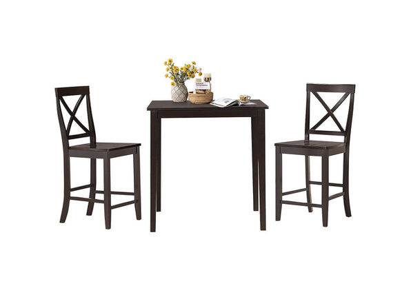 Costway 3 Piece Kitchen Dining Set Counter Height Square Table With 2 Chairs Rubber Wood Espresso Stacksocial