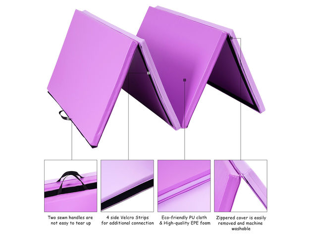 Costway 4'x10'x2'' Gymnastic Mat Thick Folding Panel Gym - Purple + Pink