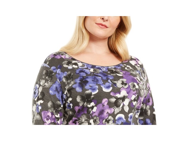 Karen Scott Women's Plus Size Floral Print Top Blue Size 3 Large