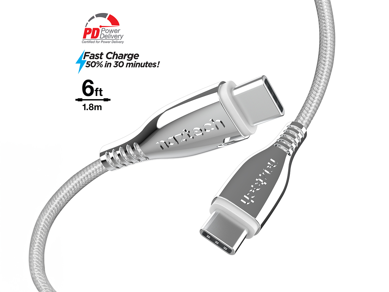 Naztech 6ft Titanium USB-C to USB-C Braided Cable (White)