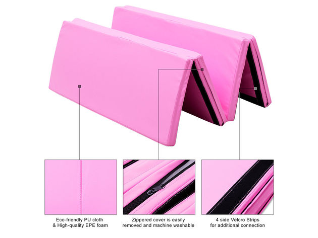 Costway 4'x6'x2'' Gymnastics Mat PU Thick Folding Panel Gym Pink 