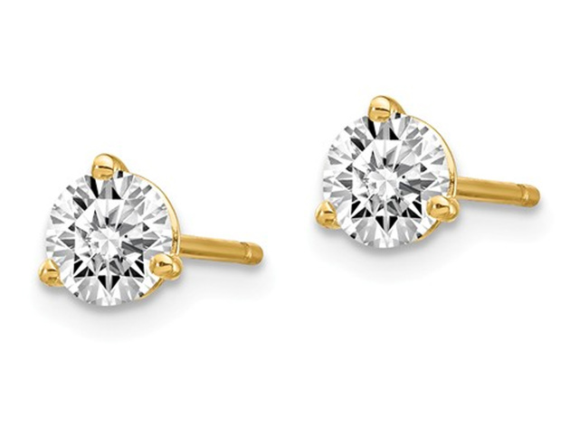 3/4 Carat (ctw VS2-Si1, D-E-F) Lab Grown Diamond Solitaire Stud Earrings in 14K Yellow Gold 3-Prong