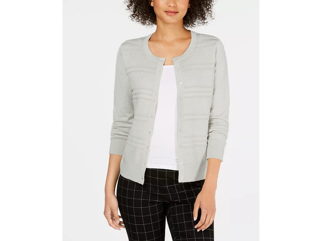 Charter Club Women's Textured Lurex Cardigan Sweater  Gray Size Small