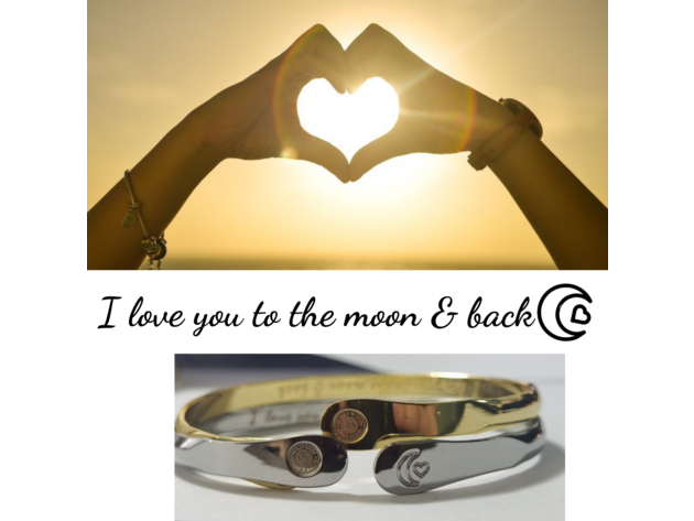 Moon and Heart Bracelets, Engraved  I love you to the moon and back Bracelet