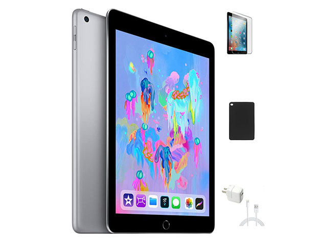 Apple iPad 6th Gen 9.7" (2018) 32GB WiFi & 4G Unlocked Space Gray (Refurbished) & Accessories Bundle