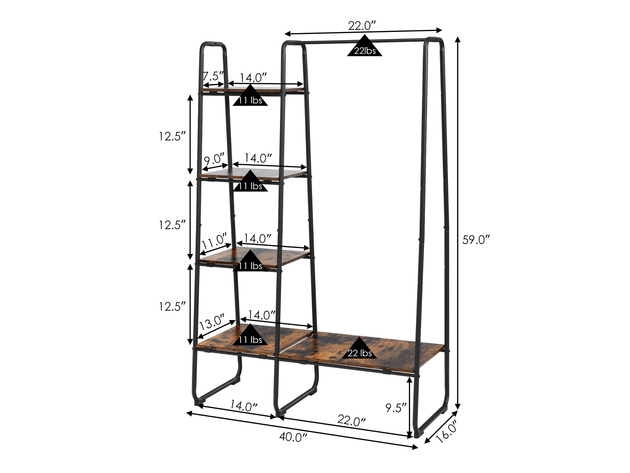 Costway Metal Garment Rack Free Standing Closet Organizer w/5 Shelves Hanging Bar Black