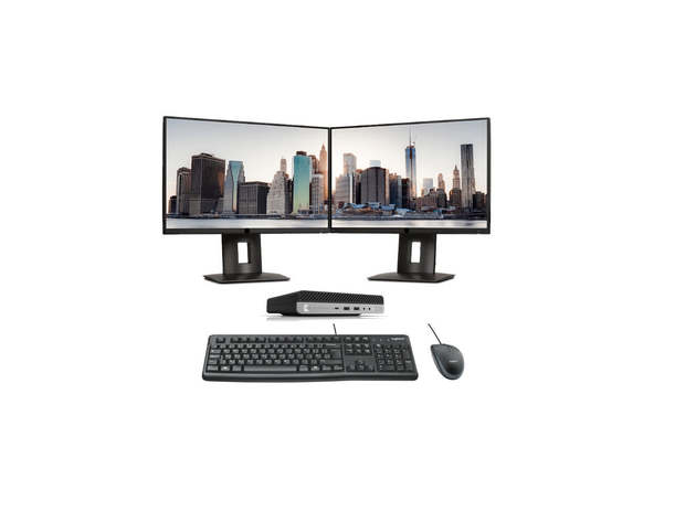 HP EliteDesk 800 G3 Mini Desktop | Core i5-6500T | 16GB RAM | 512GB SSD | Windows 11 Pro |  2x 22" LCD Monitors (Refurbished)