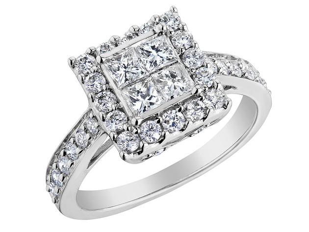 Princess Cut Diamond Engagement Ring & Wedding Band Set 1.50 Carat (ctw) in 14K White Gold - 8.5