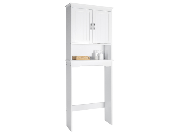 Costway Over The Toilet Storage Cabinet Bathroom Organizer w/ Adjustable Shelf - White