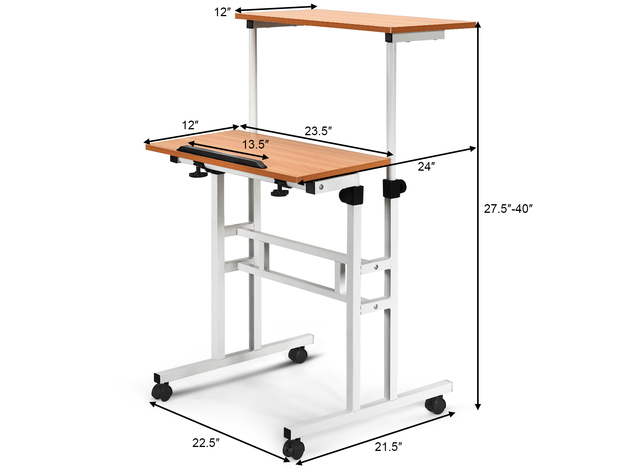Costway Mobile Standing Desk Height Adjustable Sit Stand Workstation Stand Up Desk 2in1 - as the picture shows