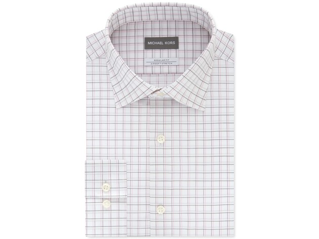 Michael Kors Men's Classic Non-Iron Airsoft Performance Stretch Check Dress Shirt Red Size 18-34-35