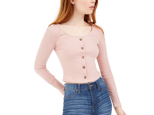 Hippie Rose Juniors' Women's Pointelle Crop Top Bright Red Size Medium