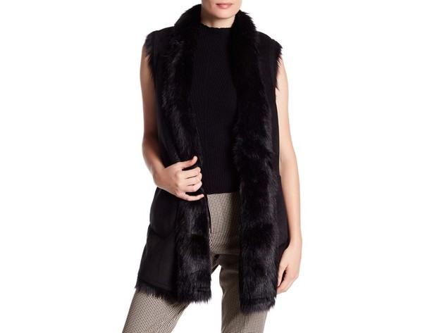 Marc New York by Andrew Marc Women's Sasha Faux Fur Long Vest Black Size Large