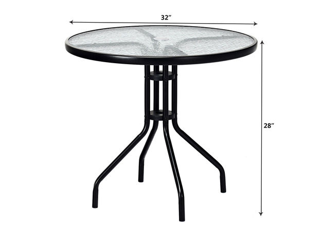 Costway 32''Outdoor Patio Round Table Tempered Glass Top - Black