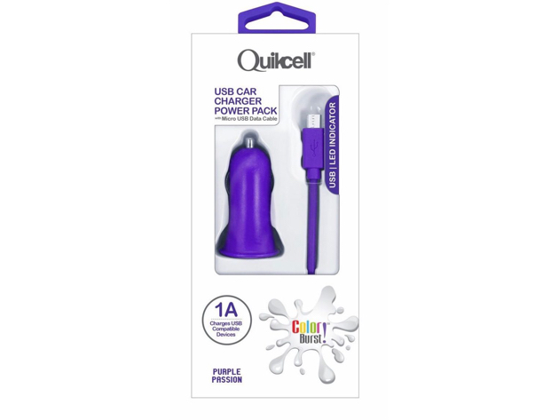 Quikcell Car Charger with Micro USB Cable for Android Phones - Purple