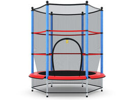 Costway Youth Jumping Round Trampoline 55'' Exercise W/ Safety Pad Enclosure Combo Kids - Red and Black