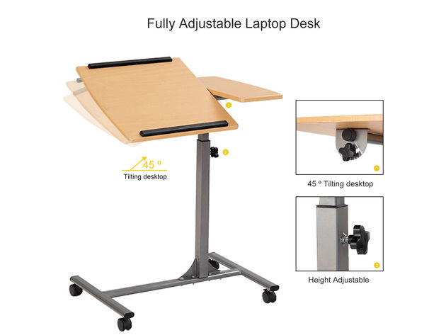 Costway Adjustable Laptop Notebook Desk Table Stand Holder Swivel Home Office Wheels New - Walnut