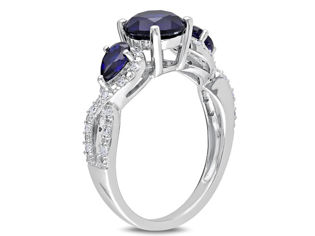 2.50 Carat (ctw) Lab Created Blue Sapphire Ring in Sterling Silver with Accent Diamonds - 9
