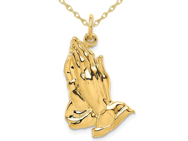 14K Yellow Gold Praying Hands Pendant Necklace with Chain