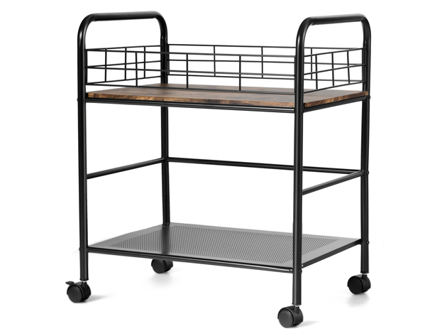 Costway 2-Tier Storage Rolling Cart Trolley W/Lockable Wheels Organizer Metal Frame