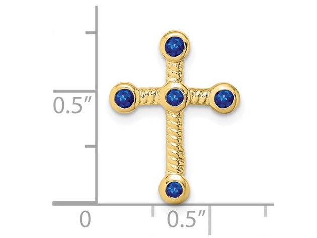 3/10 Carat (ctw) Natural Blue Sapphire Cross Pendant Necklace in 10K Yellow Gold with Chain
