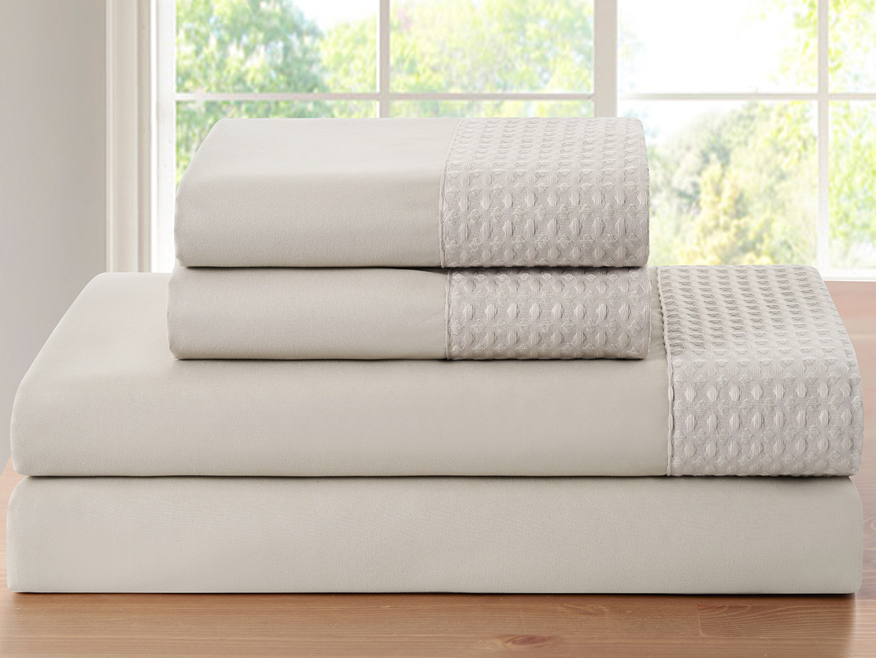 4-Piece Bamboo Blend Waffle Hem Sheet Set (Taupe/Full)