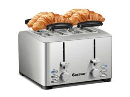Costway Stainless Steel 4 Slice Toaster Extra-Wide Slot 6 Shade Setting w/ Warming Rack - Silver