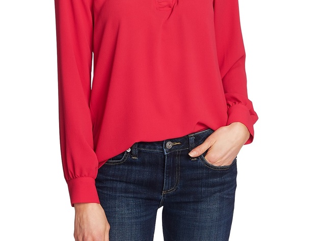 Cece Women's Ruffle V-Neck Long Sleeve Blouse Red Size Small