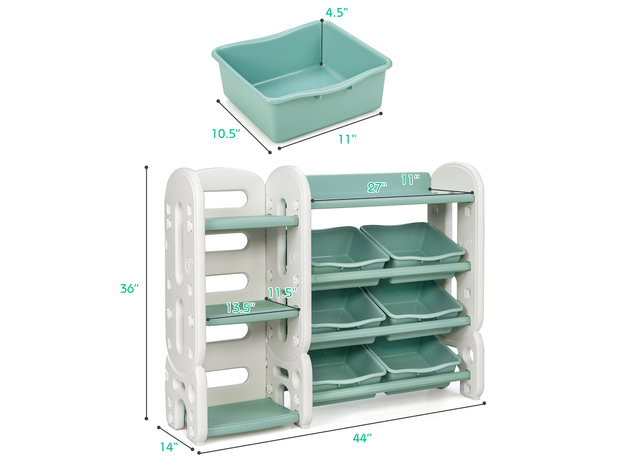 Costway Kids Toy Storage Organizer w/Bins & Multi-Layer Shelf for Bedroom Playroom Green\Blue - Green