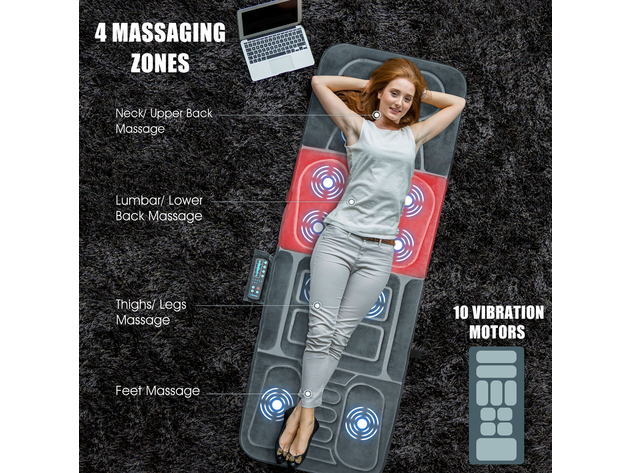 Foldable Massage Mat Full Body Massager w/ Heat & 10 Vibration Motors - Gray