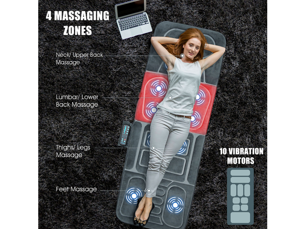 Costway 10 Motor Vibration Massage Mat Full Body Massage Pad