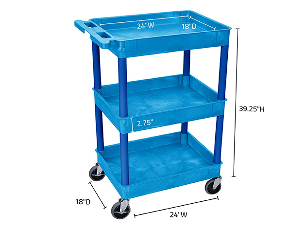 Offex 39.3"H Multipurpose 3-Tub Shelf Cart, Blue