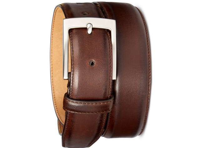 Tasso Elba Men's Feather-Edge Leather Dress Belt Only At Macy's Brown Size 44 Regular