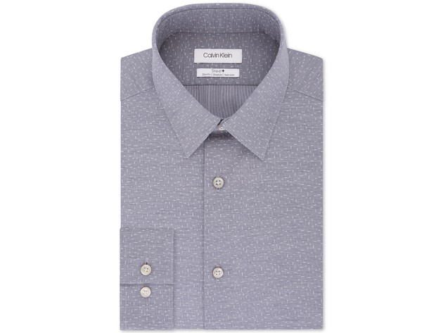 Calvin Klein Men's Steel Slim-Fit Stretch Performance Non-Iron Blue Dot-Print Dress Shirt Navy Size 15-32-33