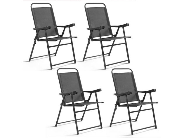 Giantex Set of 4 Folding Sling Chairs Patio Furniture Camping Pool Beach with Armrest 
