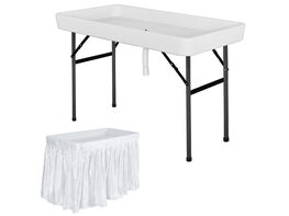 Costway 4 Foot Party Ice Folding Table Plastic with Matching Skirt White - White
