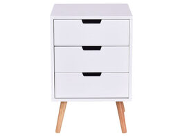 Costway White Side End Table Nightstand w/ 3 Drawers Mid-Century Accent Wood Furniture - White