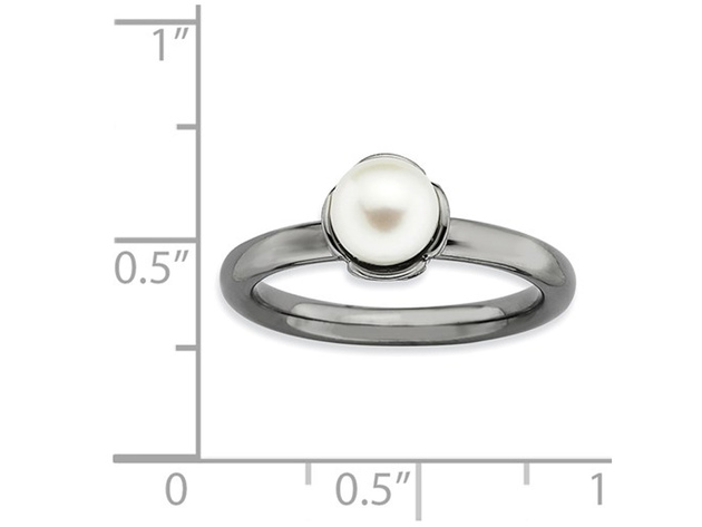 Freshwater Cultured Pearl Ring in Ruthenium Black Plated Sterling Silver - 9