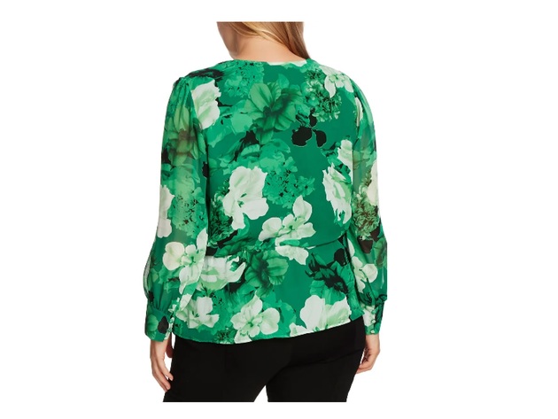 Vince Camuto Women's Floral Cinch Waist Asymmetrical Hem Chiffon Blouse Size Small