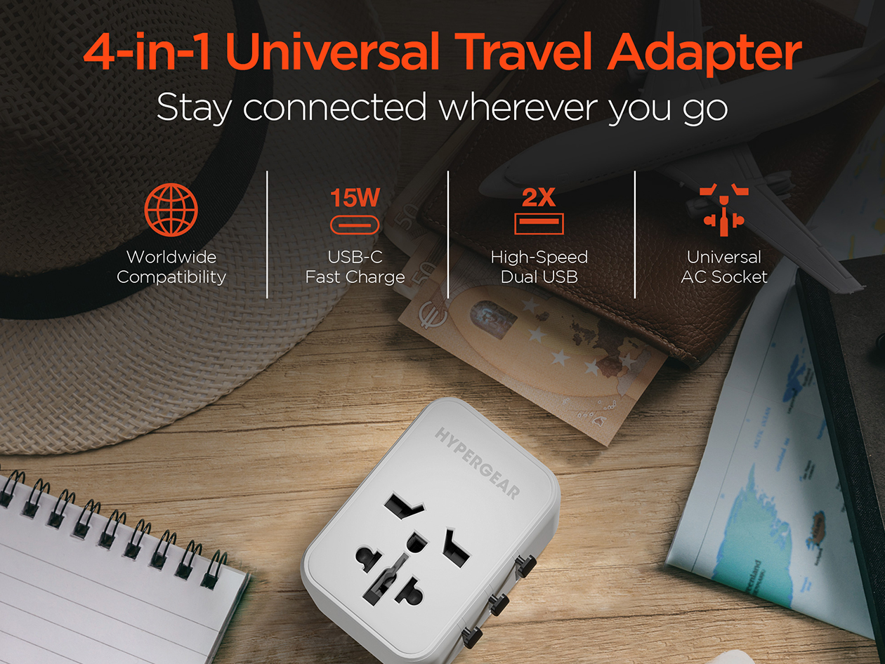 HyperGear WorldCharge Universal Travel Adapter with USB-C (White)