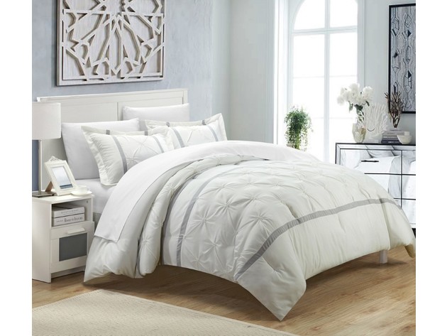 Chic Home Veronica 3 Piece Contemporary Solid Patterned Bedding Duvet Cover Set, Size: Queen, White for $77