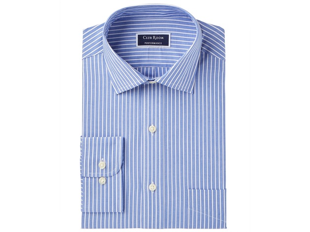 Club Room Men's Slim-Fit Performance Wrinkle-Resistant Striped Dress Shirt Navy Size 18-34-35